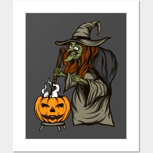 Halloween witch and pumpkin Posters and Art